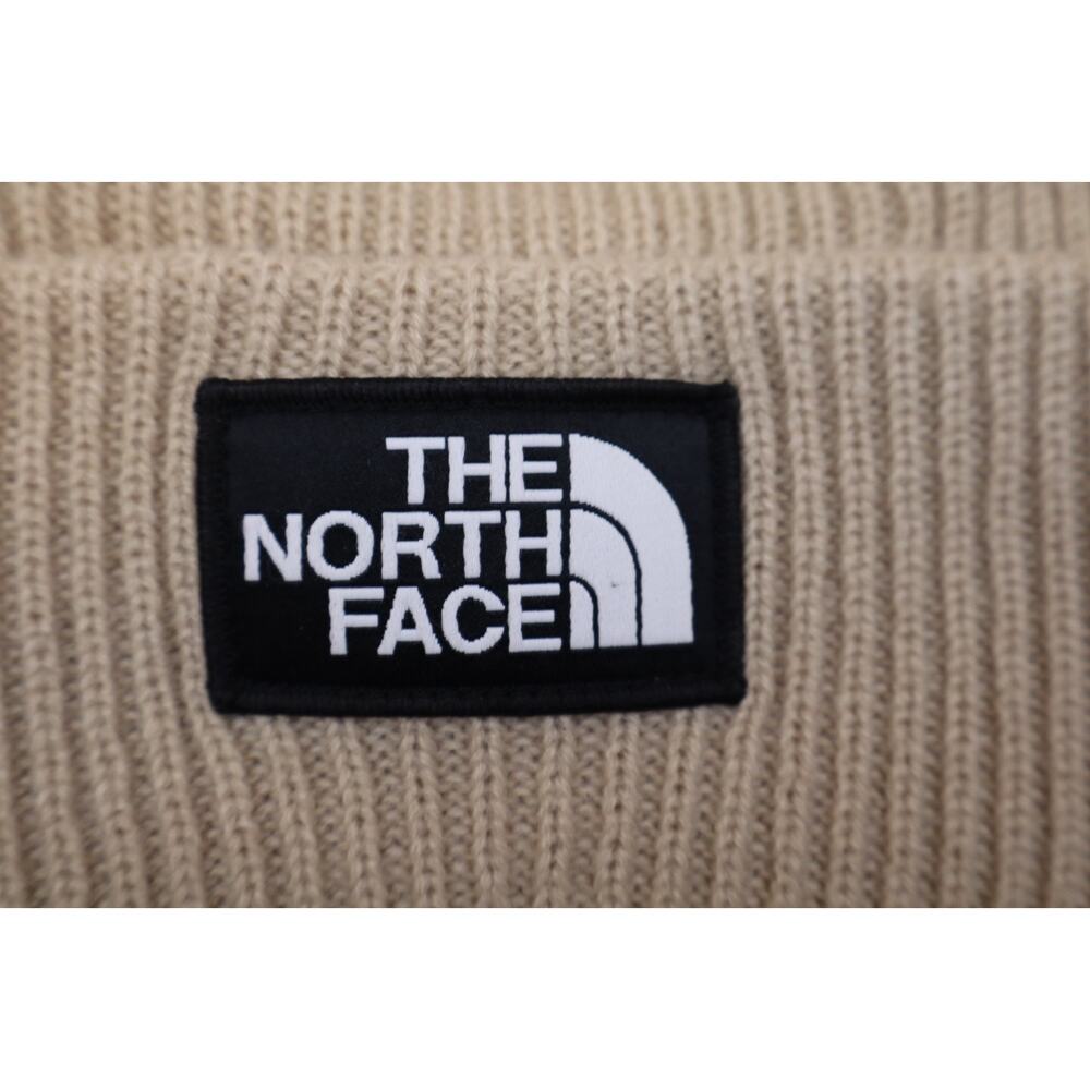 NEW The North Face Unisex Khaki Salty Lined Logo Ribbed Knit Cuffed Beanie Hat - Picture 4 of 4
